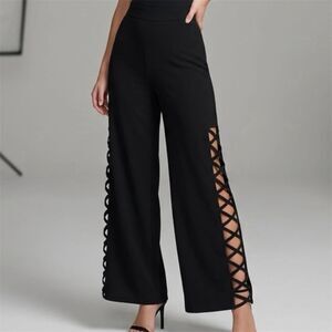 Alberto Makali Palazzo Pants Womens Sz S Lattice Wide Leg Casual Minimalist boho